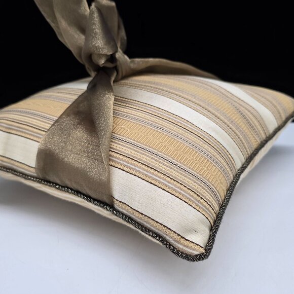 Vintage Small Striped Accent Throw Pillow Ribbon Bow Accent By Woof & Poof 10" - Picture 14 of 14